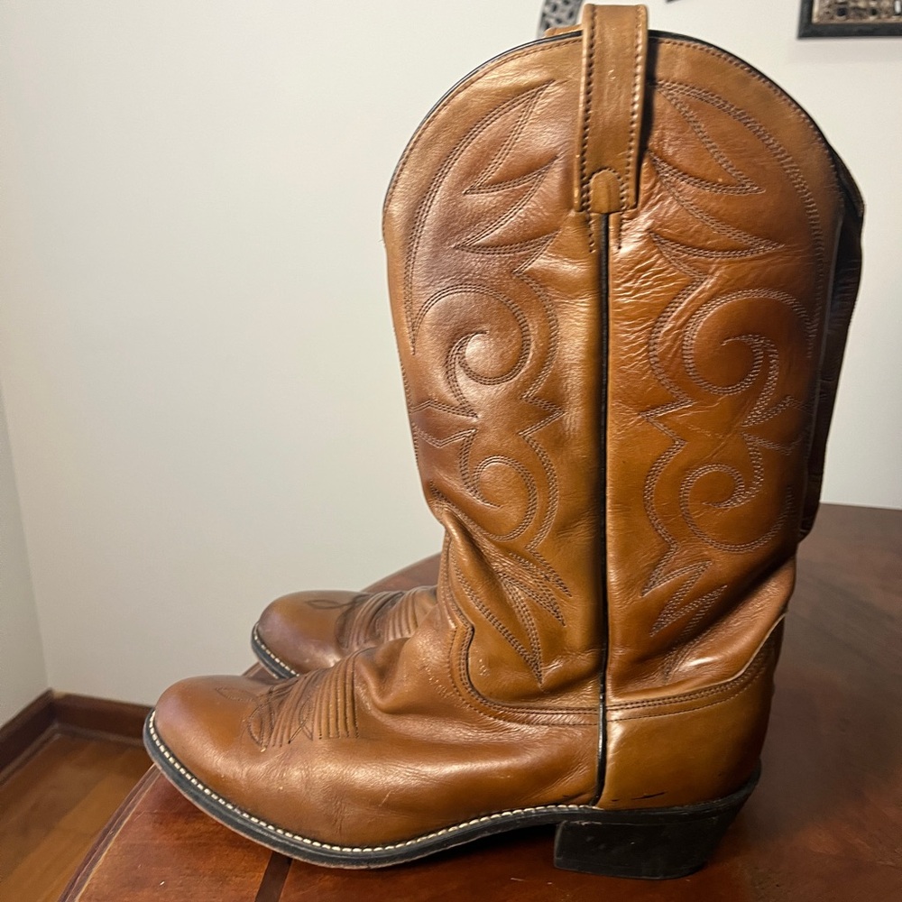 Men’s Leather Western Cowboy Boots Brown Pointed Toe Size 11.5 D